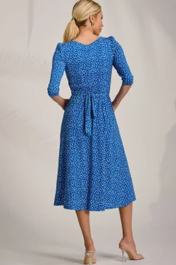 Sleeve Printed Jersey Midi Dress, Blue Ditsy