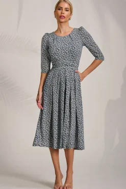 Sleeve Printed Jersey Midi Dress, Navy Ditsy