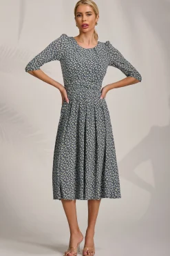 Sleeve Printed Jersey Midi Dress, Navy Ditsy