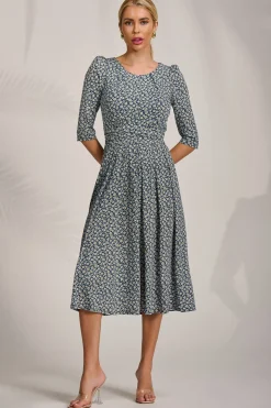 Sleeve Printed Jersey Midi Dress, Navy Ditsy