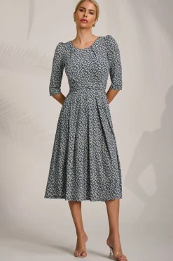 Sleeve Printed Jersey Midi Dress, Navy Ditsy