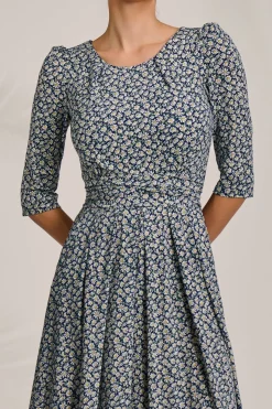 Sleeve Printed Jersey Midi Dress, Navy Ditsy