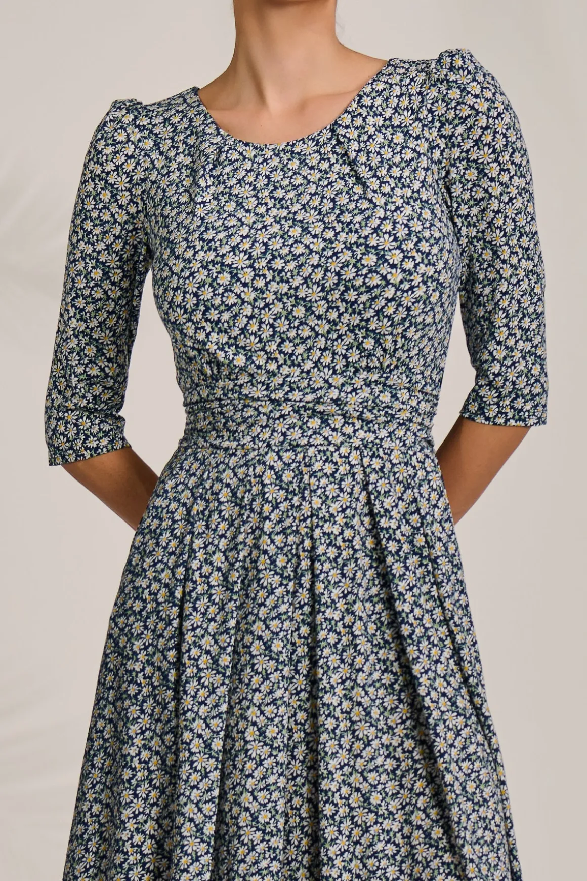 Sleeve Printed Jersey Midi Dress, Navy Ditsy