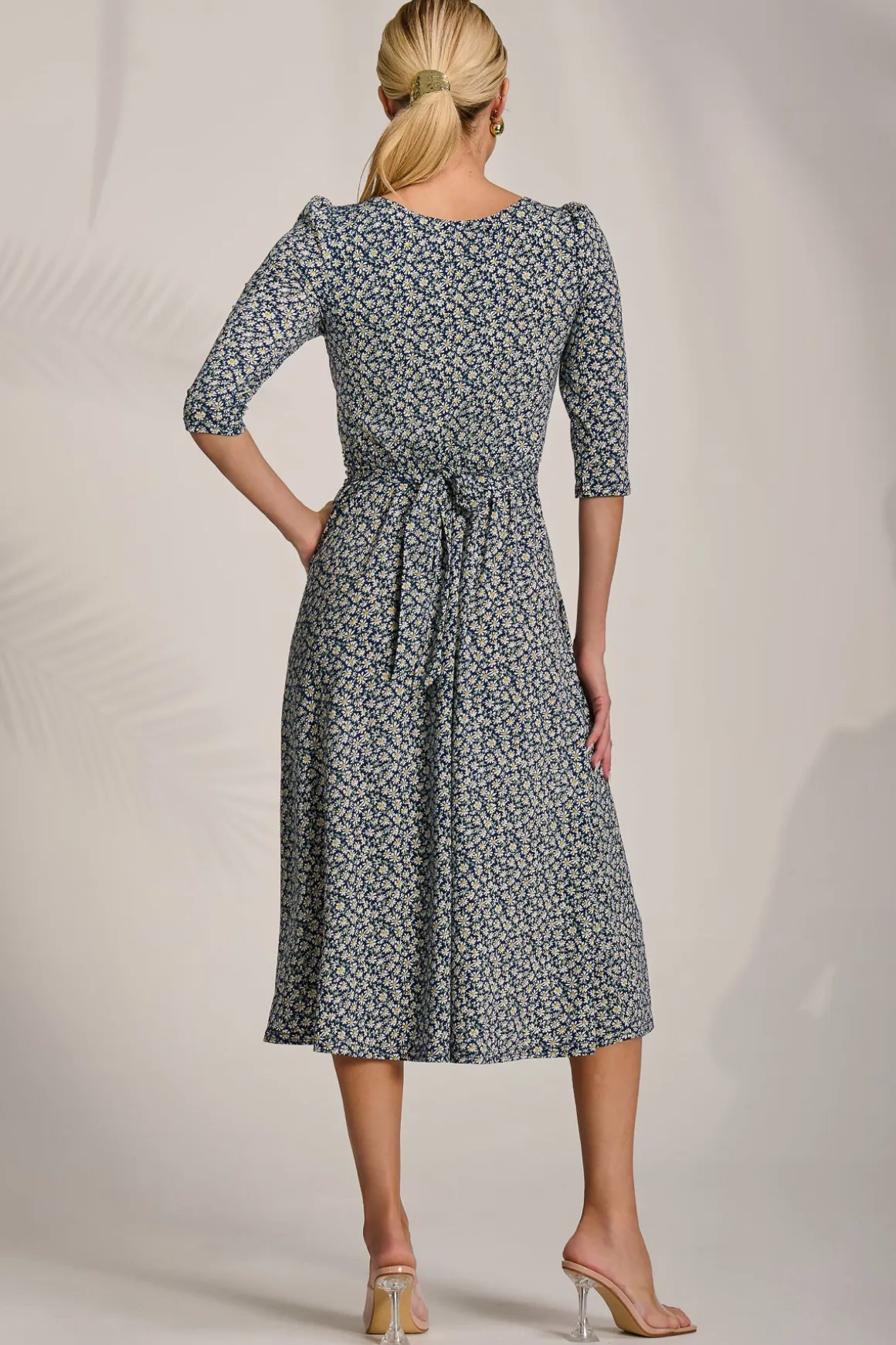 Sleeve Printed Jersey Midi Dress, Navy Ditsy