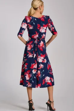 Sleeve Printed Jersey Midi Dress, Navy Floral