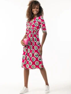 3/4 Sleeve Twisted Knot Jersey Dress, Plum