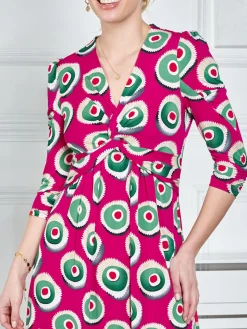 3/4 Sleeve Twisted Knot Jersey Dress, Plum
