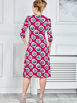 3/4 Sleeve Twisted Knot Jersey Dress, Plum