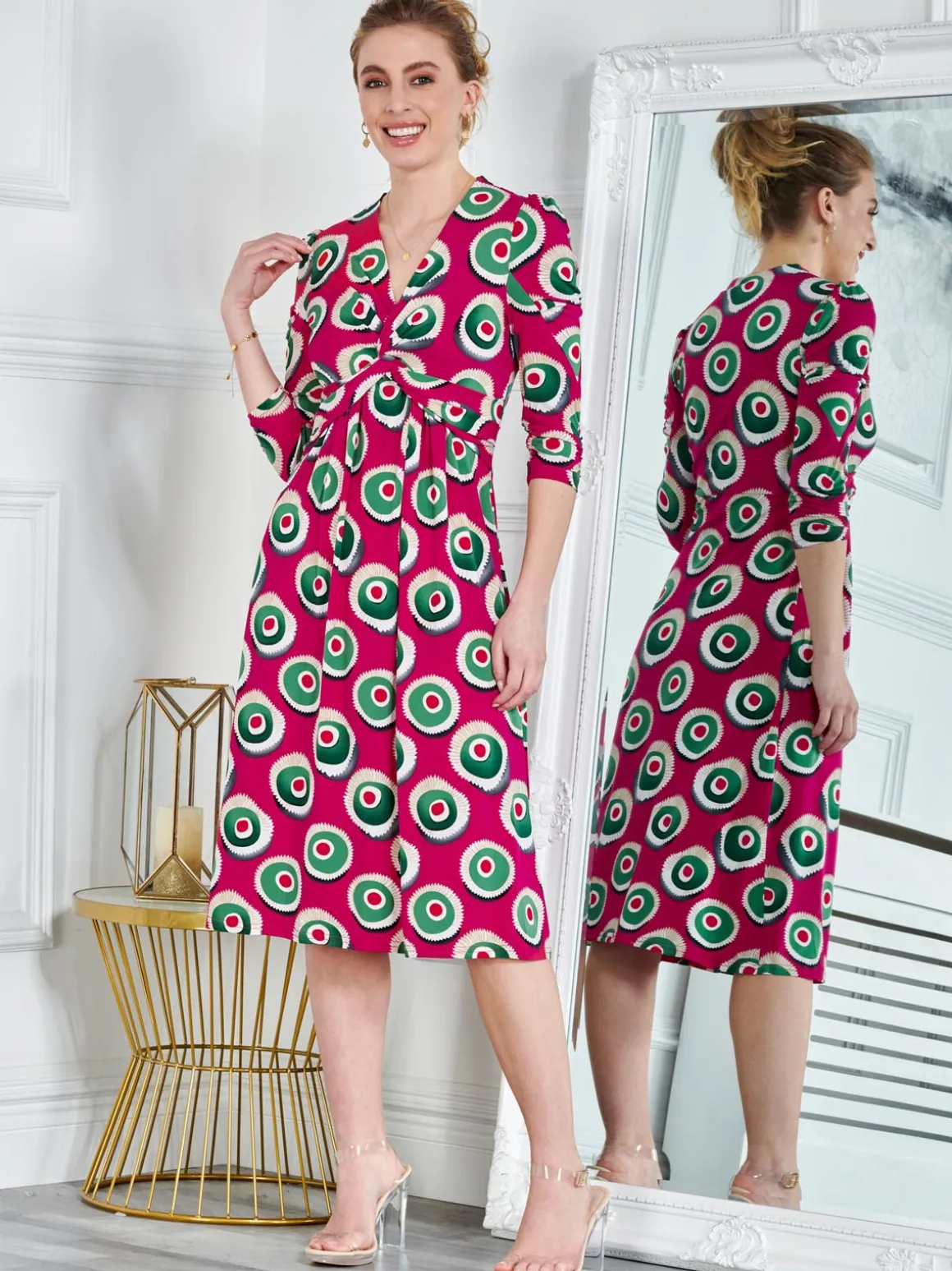 3/4 Sleeve Twisted Knot Jersey Dress, Plum