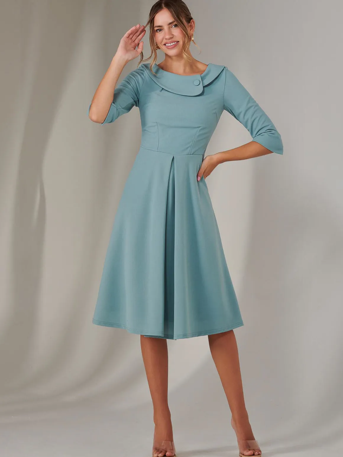 Sloan 3/4 Sleeve Midi Dress, Duck Egg Blue