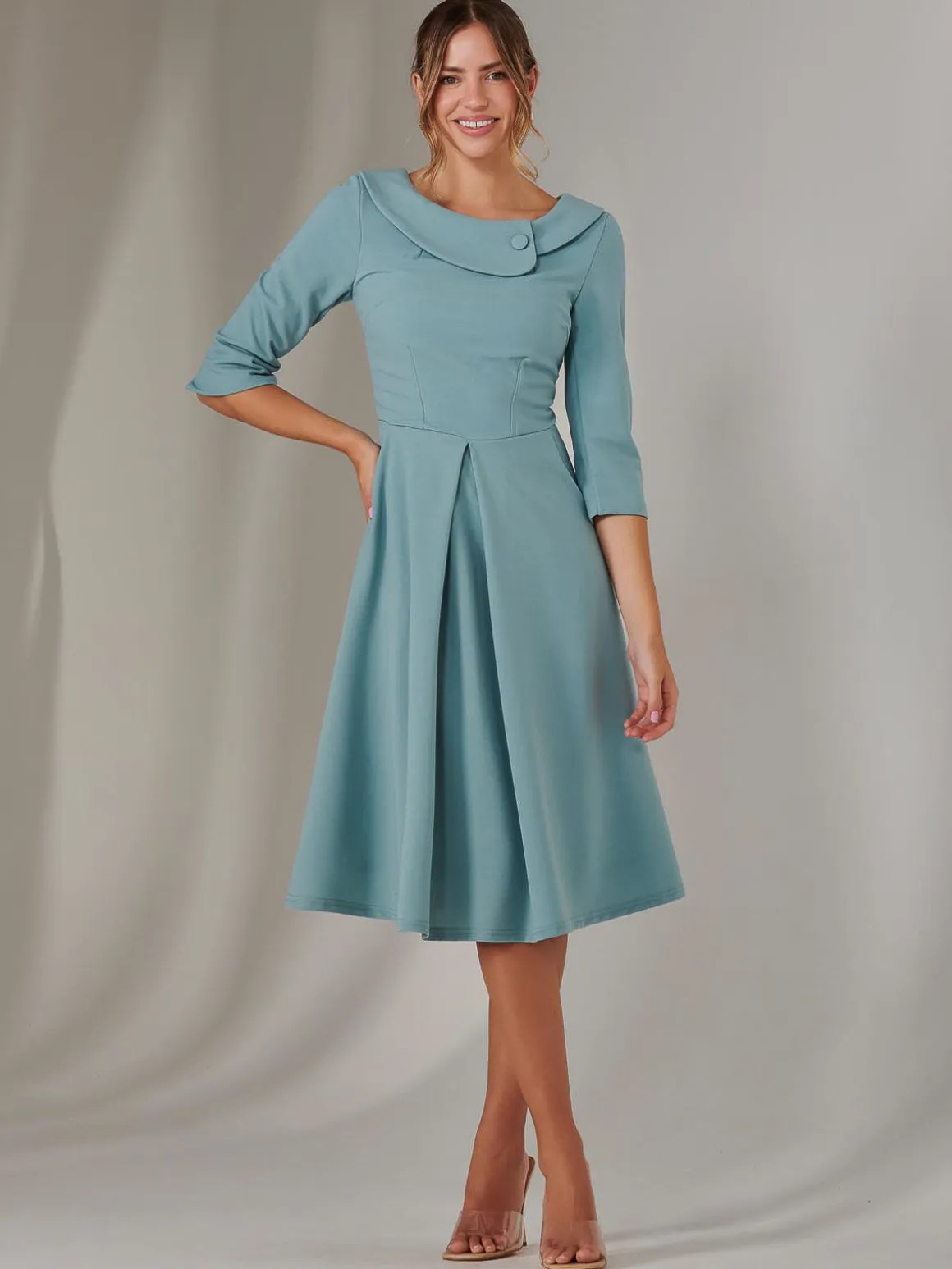 Sloan 3/4 Sleeve Midi Dress, Duck Egg Blue