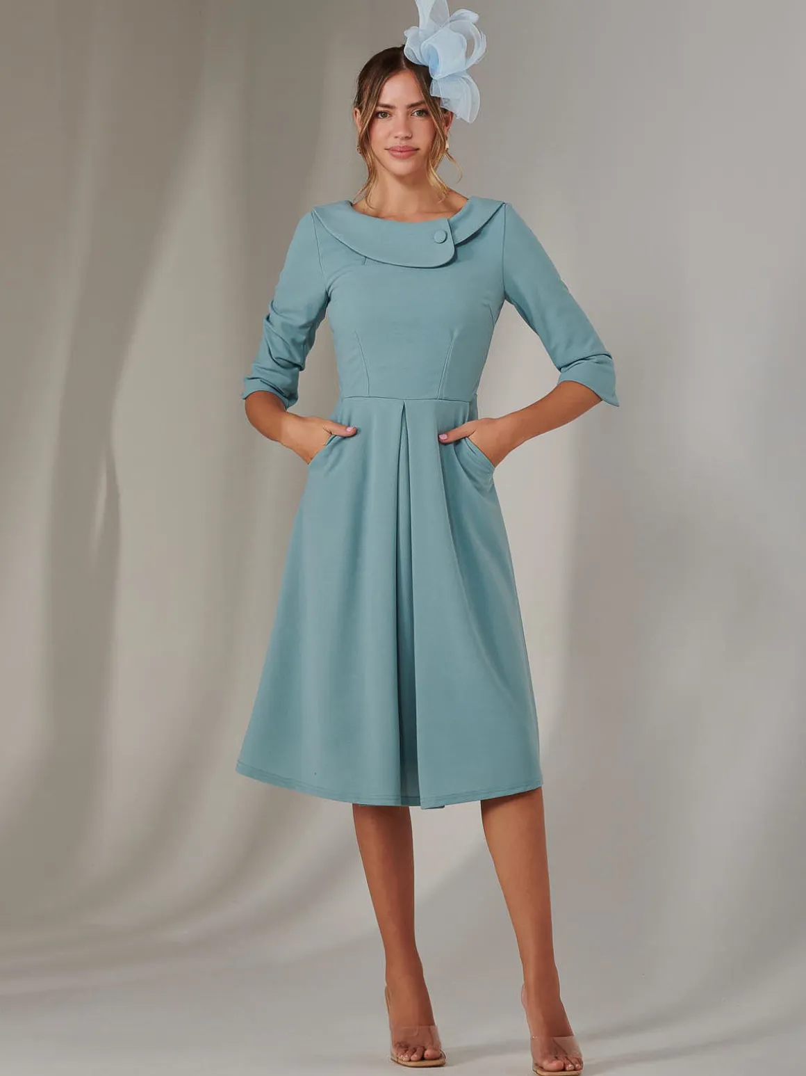 Sloan 3/4 Sleeve Midi Dress, Duck Egg Blue