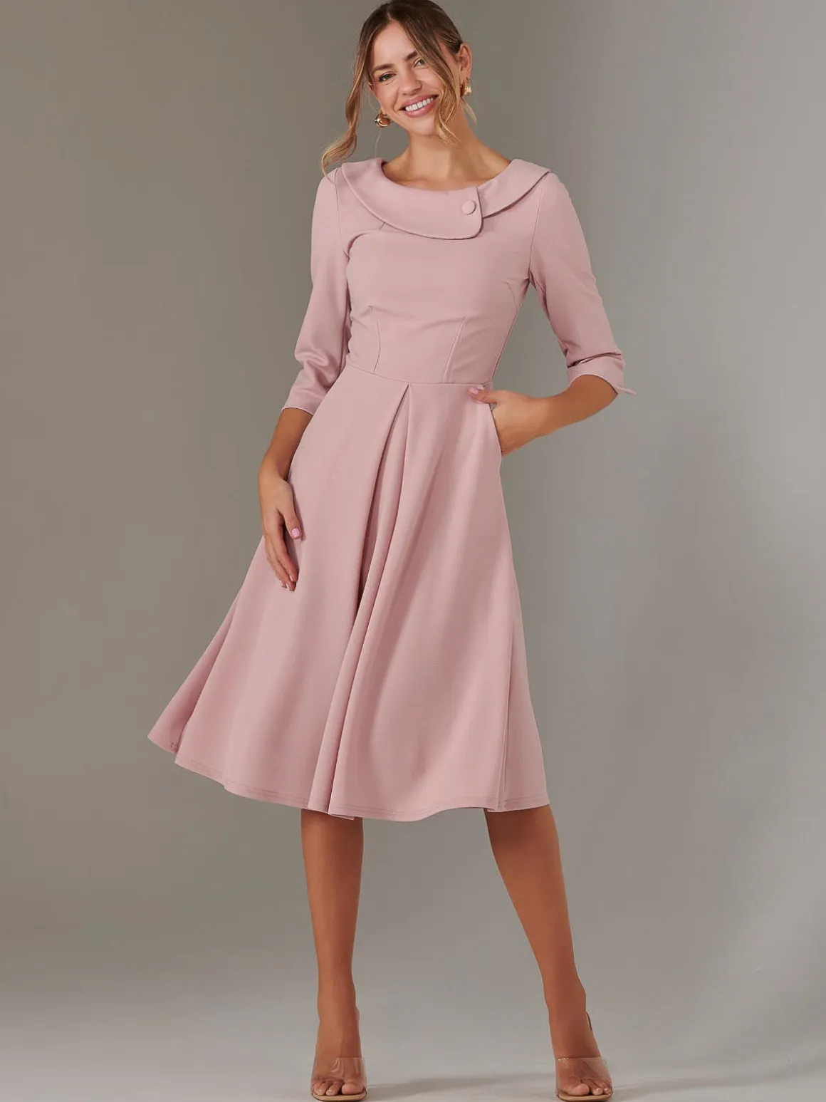 Sloan 3/4 Sleeve Midi Dress, Dusty Pink
