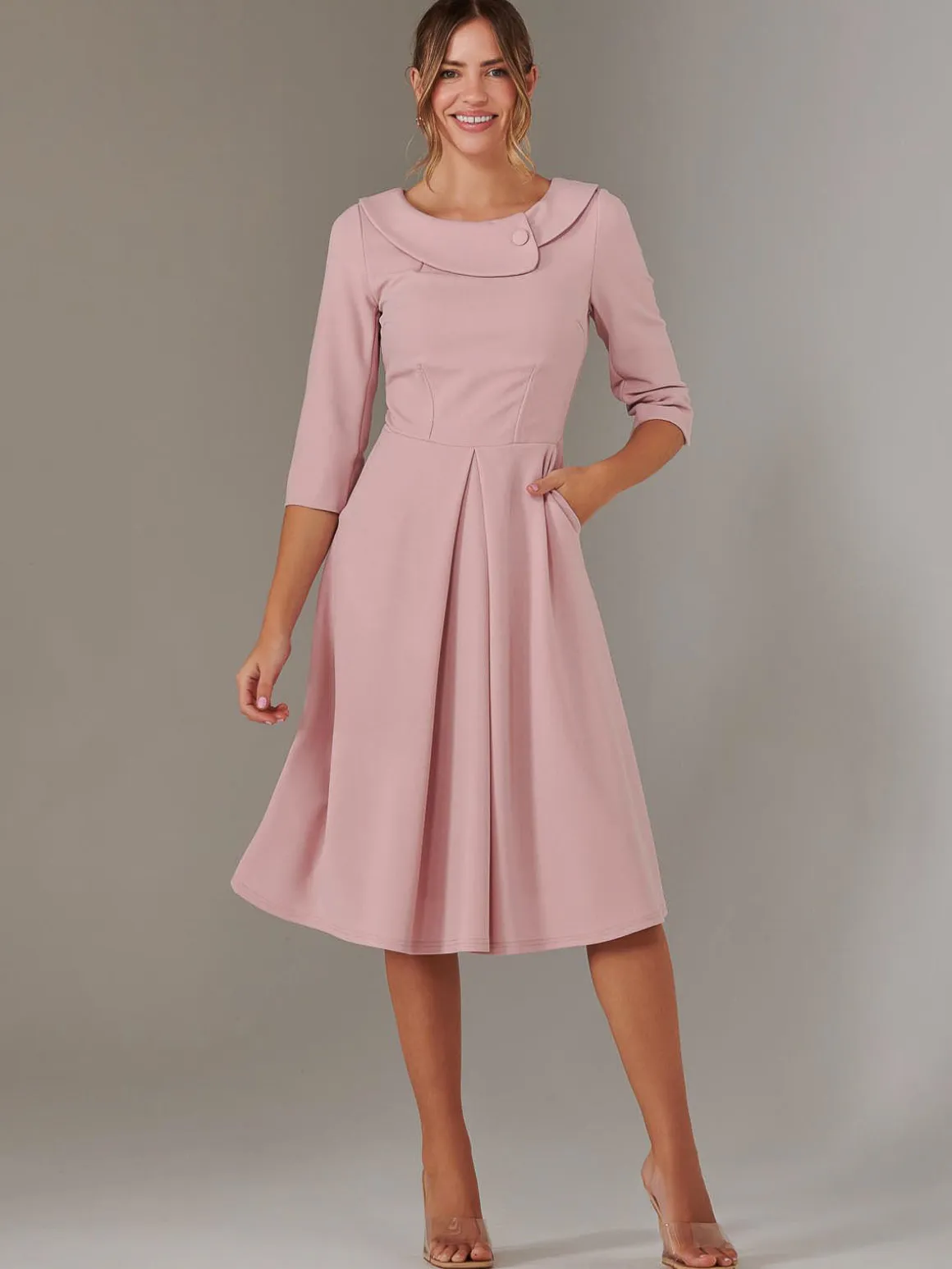 Sloan 3/4 Sleeve Midi Dress, Dusty Pink