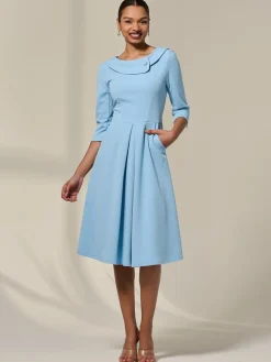 Sloan 3/4 Sleeve Midi Dress, Light Blue