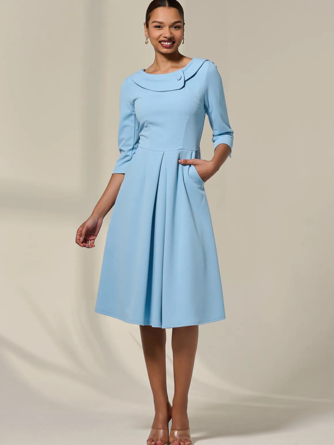 Sloan 3/4 Sleeve Midi Dress, Light Blue