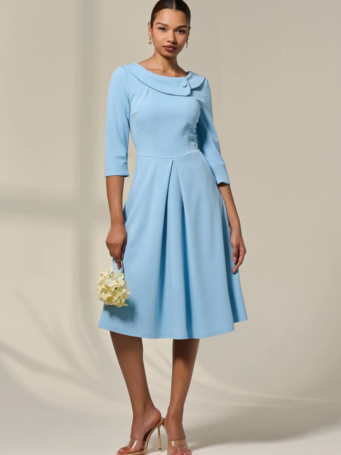 Sloan 3/4 Sleeve Midi Dress, Light Blue