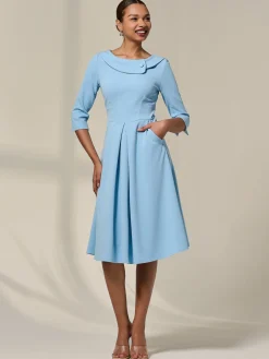 Sloan 3/4 Sleeve Midi Dress, Light Blue