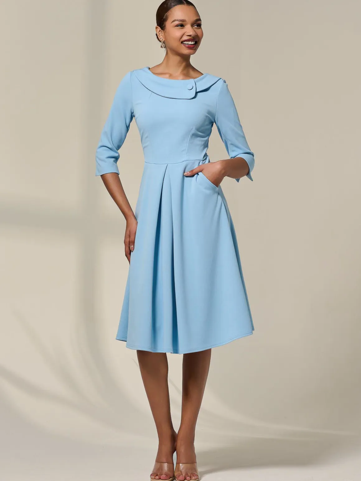 Sloan 3/4 Sleeve Midi Dress, Light Blue