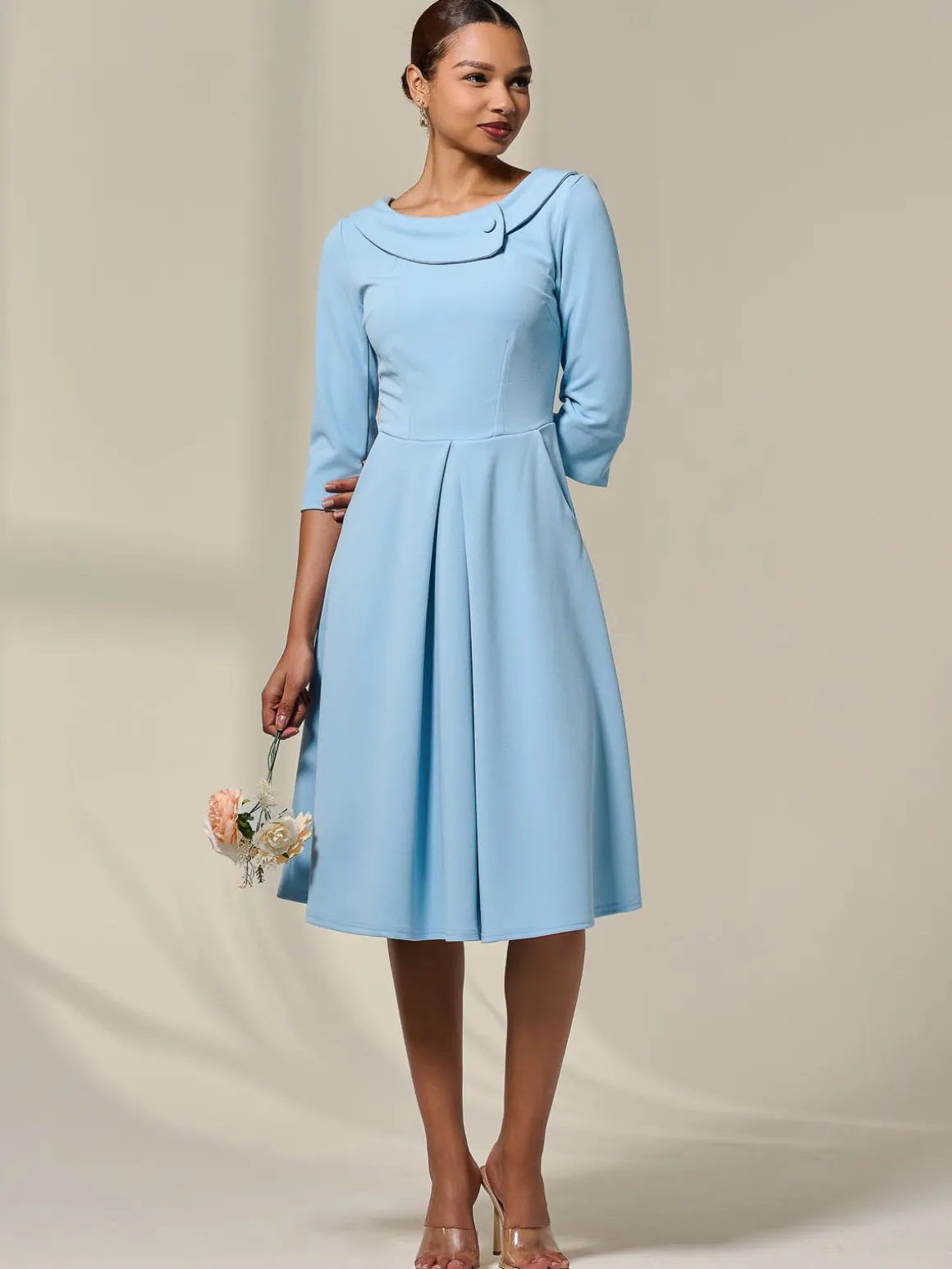 Sloan 3/4 Sleeve Midi Dress, Light Blue