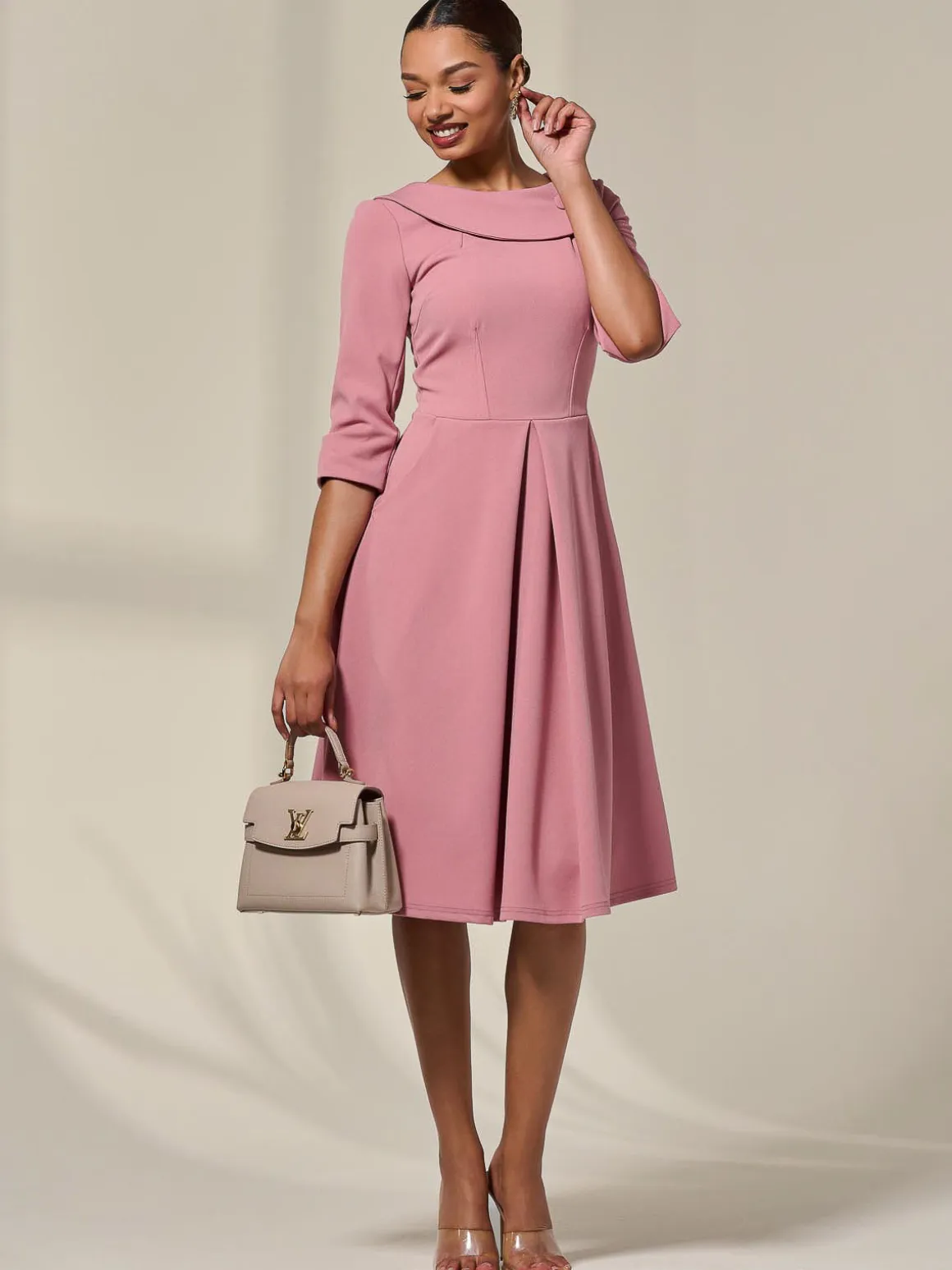 Sloan 3/4 Sleeve Midi Dress, Mauve Pink