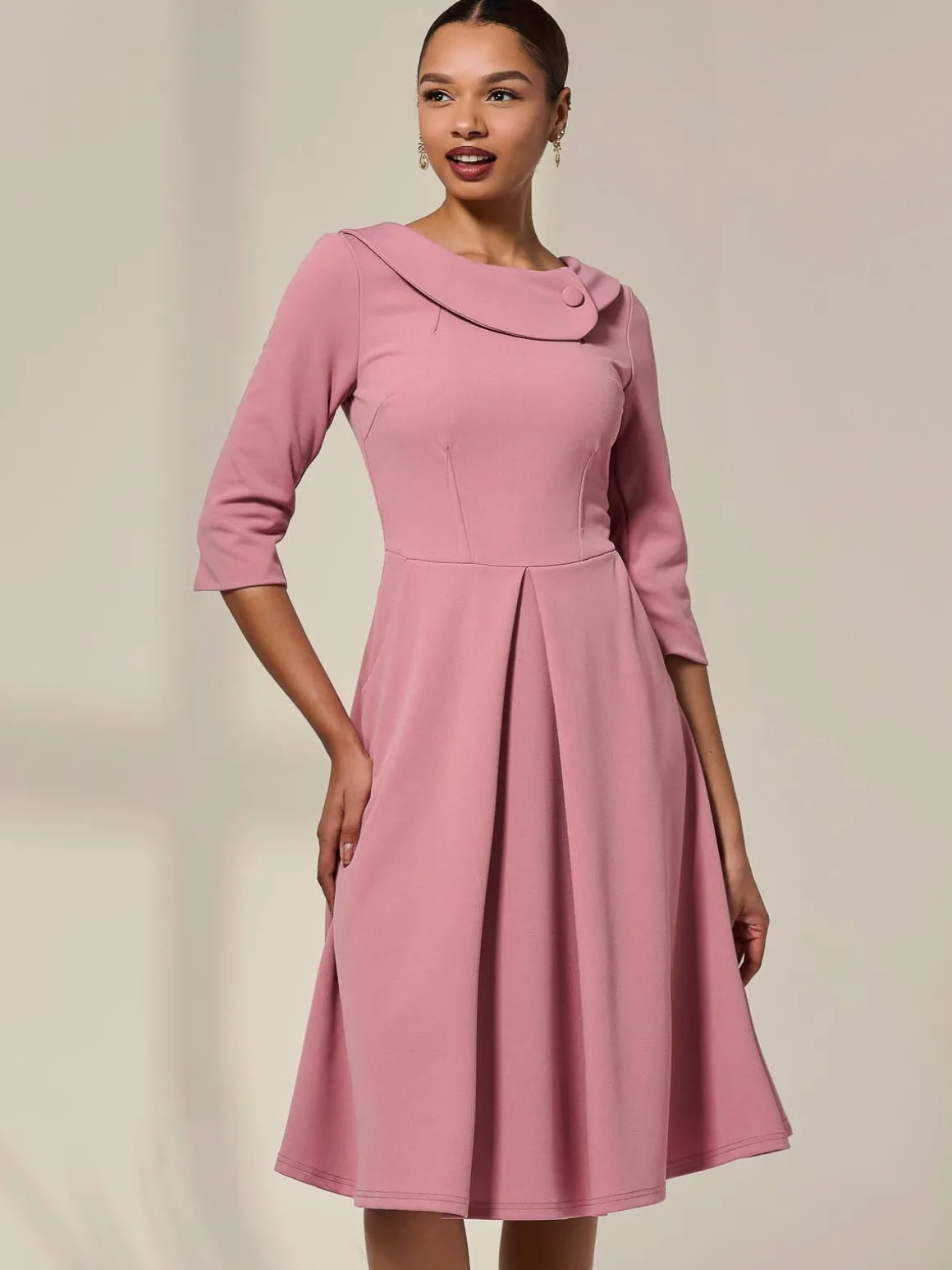 Sloan 3/4 Sleeve Midi Dress, Mauve Pink
