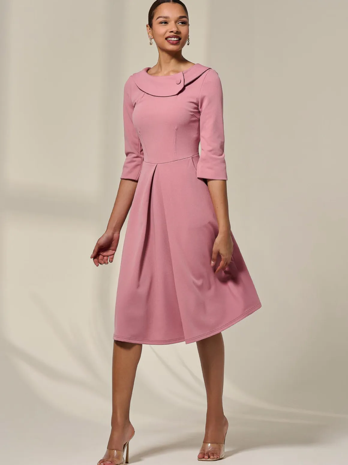 Sloan 3/4 Sleeve Midi Dress, Mauve Pink