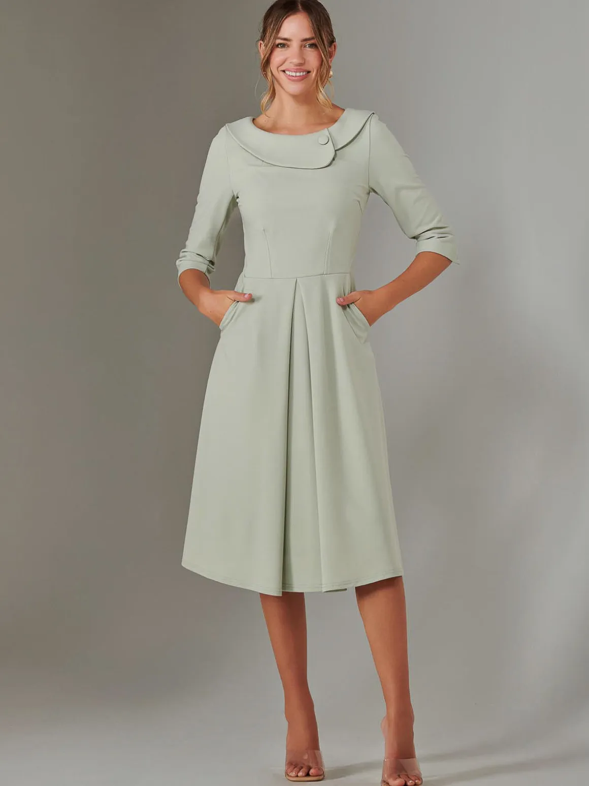 Sloan 3/4 Sleeve Midi Dress, Sage Green
