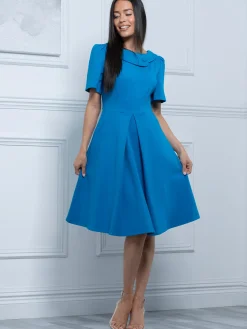 Sophia Button Collar Dress, Royal Blue