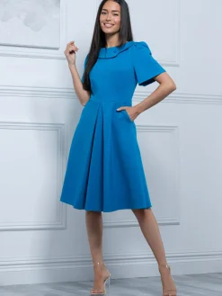Sophia Button Collar Dress, Royal Blue