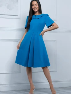 Sophia Button Collar Dress, Royal Blue