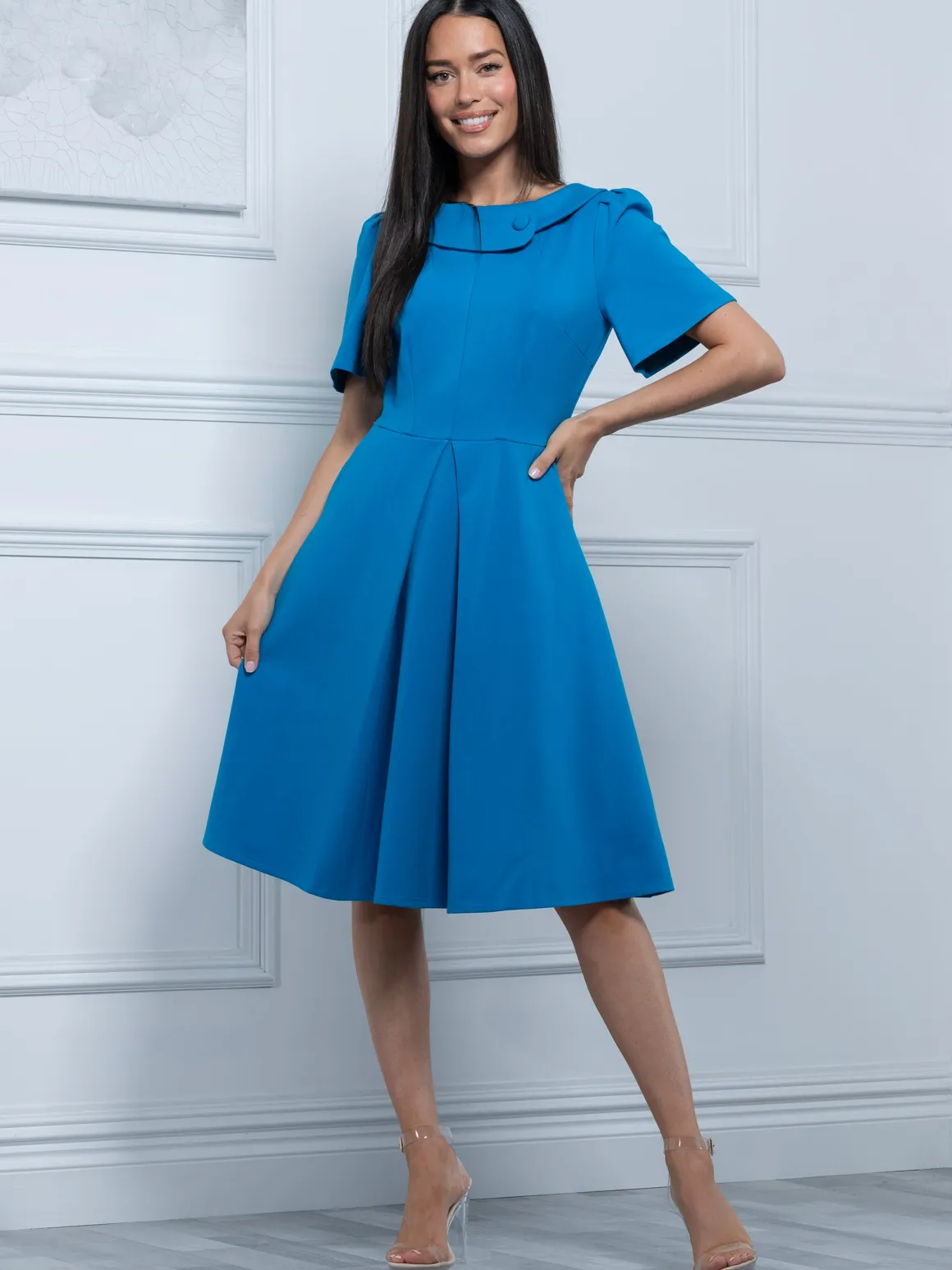 Sophia Button Collar Dress, Royal Blue