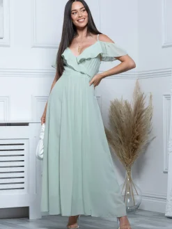 Spaghetti-Strap Ruffle Maxi Dress, Mist