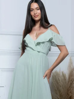 Spaghetti-Strap Ruffle Maxi Dress, Mist