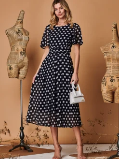 Spot Print Chiffon Maxi Dress, Navy Spot