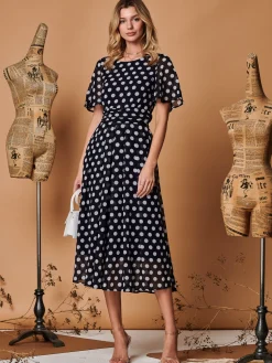 Spot Print Chiffon Maxi Dress, Navy Spot