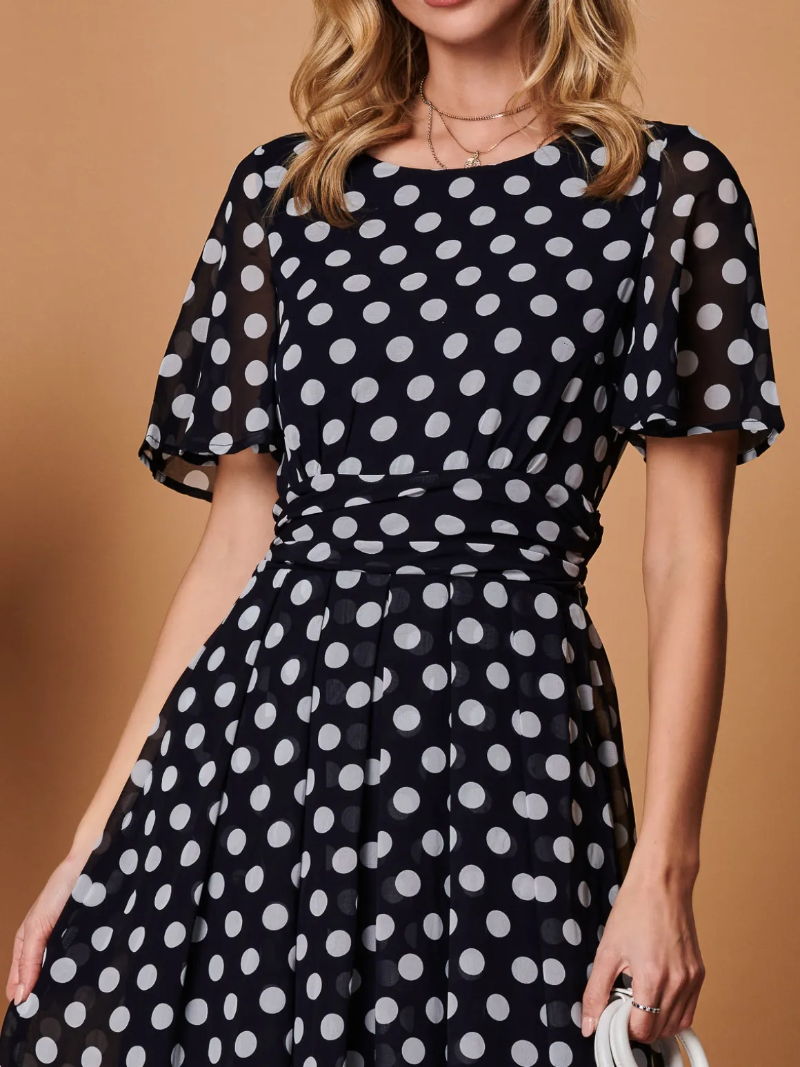 Spot Print Chiffon Maxi Dress, Navy Spot
