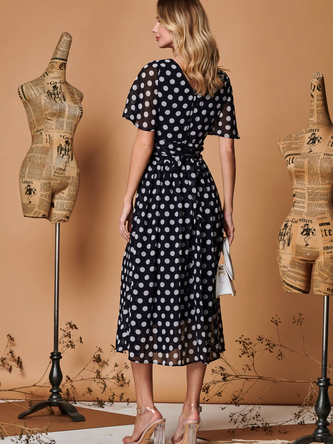 Spot Print Chiffon Maxi Dress, Navy Spot