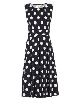 Spotty Printed Round Neck Jersey Dress, Black Spot