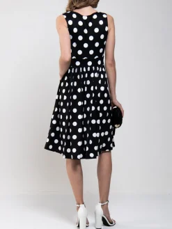Spotty Printed Round Neck Jersey Dress, Black Spot