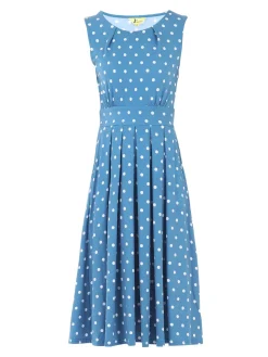 Spotty Printed Round Neck Jersey Dress, Blue Spot