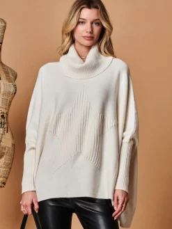 Star Front Roll Neck Knit Jumper, Oatmeal