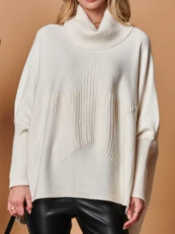 Star Front Roll Neck Knit Jumper, Oatmeal