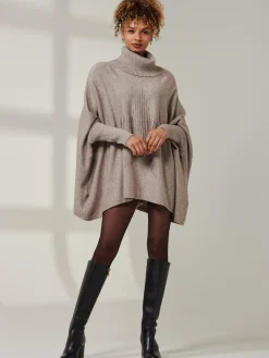 Star Front Roll Neck Knit Jumper, Taupe
