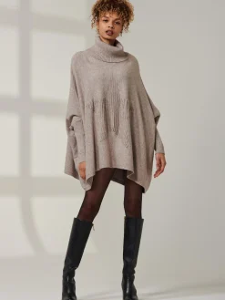 Star Front Roll Neck Knit Jumper, Taupe