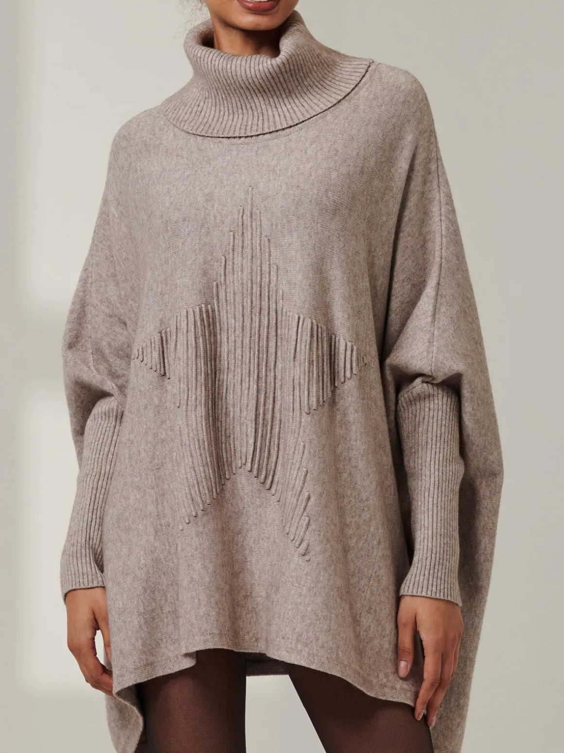 Star Front Roll Neck Knit Jumper, Taupe