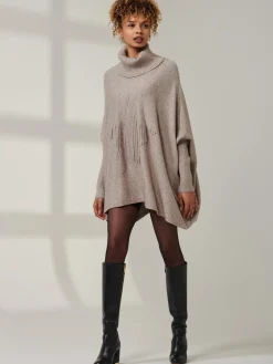 Star Front Roll Neck Knit Jumper, Taupe