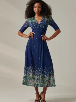 Stella Floral Print Wrap Mesh Maxi Dress, Blue Yellow Multi