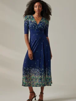 Stella Floral Print Wrap Mesh Maxi Dress, Blue Yellow Multi