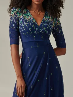 Stella Floral Print Wrap Mesh Maxi Dress, Blue Yellow Multi